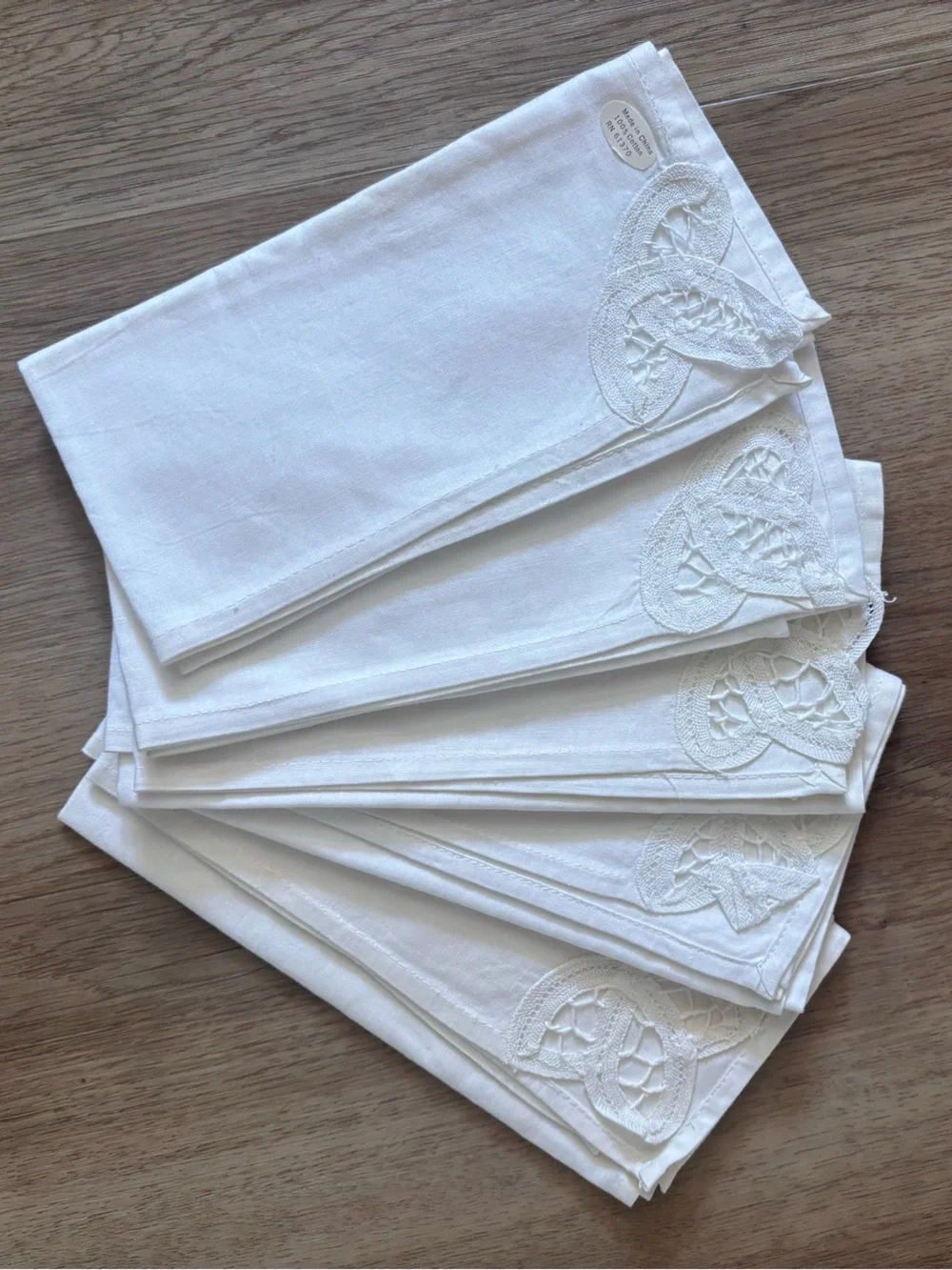 Vintage Cotton Napkins Battenberg Lace